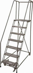 Cotterman - 100" 7 Step Rolling Warehouse Ladder - Rolling Safety Ladder, 450 Lb Capacity, 70" Platform Height, 30" Base Width x 63" Base Depth, Serrated Steel - Industrial Tool & Supply