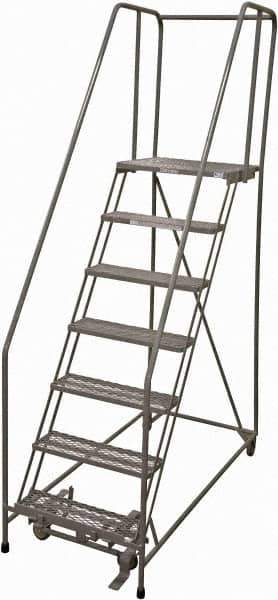 Cotterman - 100" 7 Step Rolling Warehouse Ladder - Rolling Safety Ladder, 450 Lb Capacity, 70" Platform Height, 24" Base Width x 63" Base Depth, Serrated Steel - Industrial Tool & Supply