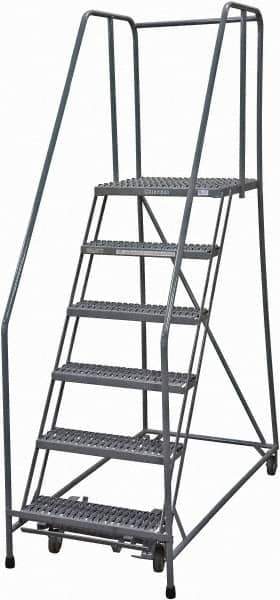 Cotterman - 90" 6 Step Rolling Warehouse Ladder - Rolling Safety Ladder, 450 Lb Capacity, 60" Platform Height, 30" Base Width x 56" Base Depth, Serrated Steel - Industrial Tool & Supply