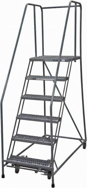 Cotterman - 90" 6 Step Rolling Warehouse Ladder - Rolling Safety Ladder, 450 Lb Capacity, 60" Platform Height, 24" Base Width x 56" Base Depth, Serrated Steel - Industrial Tool & Supply