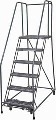 Cotterman - 90" 6 Step Rolling Warehouse Ladder - Rolling Safety Ladder, 450 Lb Capacity, 60" Platform Height, 24" Base Width x 56" Base Depth, Serrated Steel - Industrial Tool & Supply
