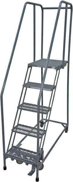 Cotterman - 80" 5 Step Rolling Warehouse Ladder - Rolling Safety Ladder, 450 Lb Capacity, 50" Platform Height, 30" Base Width x 50" Base Depth, Serrated Steel - Industrial Tool & Supply