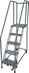 Cotterman - 80" 5 Step Rolling Warehouse Ladder - Rolling Safety Ladder, 450 Lb Capacity, 50" Platform Height, 30" Base Width x 50" Base Depth, Serrated Steel - Industrial Tool & Supply