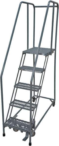Cotterman - 80" 5 Step Rolling Warehouse Ladder - Rolling Safety Ladder, 450 Lb Capacity, 50" Platform Height, 20" Base Width x 50" Base Depth, Serrated Steel - Industrial Tool & Supply