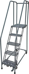 Cotterman - 80" 5 Step Rolling Warehouse Ladder - Rolling Safety Ladder, 450 Lb Capacity, 50" Platform Height, 20" Base Width x 50" Base Depth, Serrated Steel - Industrial Tool & Supply