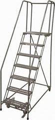 Cotterman - 100" 7 Step Rolling Warehouse Ladder - Rolling Safety Ladder, 450 Lb Capacity, 70" Platform Height, 30" Base Width x 63" Base Depth, Expanded Metal Tread - Industrial Tool & Supply