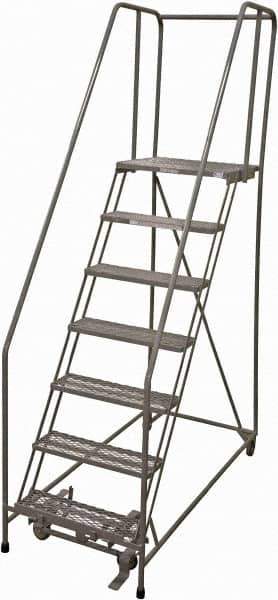 Cotterman - 100" 7 Step Rolling Warehouse Ladder - Rolling Safety Ladder, 450 Lb Capacity, 70" Platform Height, 24" Base Width x 63" Base Depth, Expanded Metal Tread - Industrial Tool & Supply