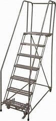 Cotterman - 100" 7 Step Rolling Warehouse Ladder - Rolling Safety Ladder, 450 Lb Capacity, 70" Platform Height, 24" Base Width x 63" Base Depth, Expanded Metal Tread - Industrial Tool & Supply