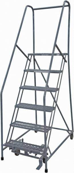Cotterman - 90" 6 Step Rolling Warehouse Ladder - Rolling Safety Ladder, 450 Lb Capacity, 60" Platform Height, 30" Base Width x 56" Base Depth, Expanded Metal Tread - Industrial Tool & Supply