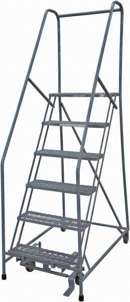 Cotterman - 90" 6 Step Rolling Warehouse Ladder - Rolling Safety Ladder, 450 Lb Capacity, 60" Platform Height, 24" Base Width x 56" Base Depth, Expanded Metal Tread - Industrial Tool & Supply