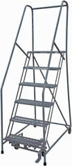 Cotterman - 90" 6 Step Rolling Warehouse Ladder - Rolling Safety Ladder, 450 Lb Capacity, 60" Platform Height, 24" Base Width x 56" Base Depth, Expanded Metal Tread - Industrial Tool & Supply