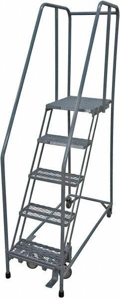 Cotterman - 80" 5 Step Rolling Warehouse Ladder - Rolling Safety Ladder, 450 Lb Capacity, 50" Platform Height, 30" Base Width x 50" Base Depth, Expanded Metal Tread - Industrial Tool & Supply