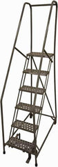 Cotterman - 90" 6 Step Rolling Warehouse Ladder - Rolling Safety Ladder, 450 Lb Capacity, 60" Platform Height, 24" Base Width x 46" Base Depth, Serrated Steel - Industrial Tool & Supply