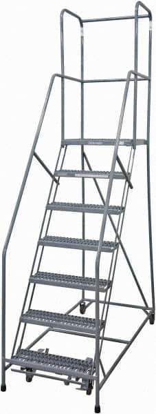 Cotterman - 100" 7 Step Rolling Warehouse Ladder - Rolling Safety Ladder, 450 Lb Capacity, 70" Platform Height, 30" Base Width x 53" Base Depth, Serrated Steel - Industrial Tool & Supply