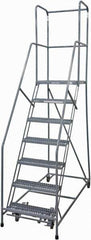 Cotterman - 100" 7 Step Rolling Warehouse Ladder - Rolling Safety Ladder, 450 Lb Capacity, 70" Platform Height, 30" Base Width x 53" Base Depth, Serrated Steel - Industrial Tool & Supply