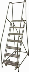 Cotterman - 100" 7 Step Rolling Warehouse Ladder - Rolling Safety Ladder, 450 Lb Capacity, 70" Platform Height, 24" Base Width x 53" Base Depth, Serrated Steel - Industrial Tool & Supply