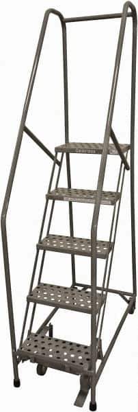 Cotterman - 80" 5 Step Rolling Warehouse Ladder - Rolling Safety Ladder, 450 Lb Capacity, 50" Platform Height, 20" Base Width x 40" Base Depth, Serrated Steel - Industrial Tool & Supply