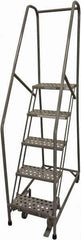 Cotterman - 80" 5 Step Rolling Warehouse Ladder - Rolling Safety Ladder, 450 Lb Capacity, 50" Platform Height, 20" Base Width x 40" Base Depth, Serrated Steel - Industrial Tool & Supply