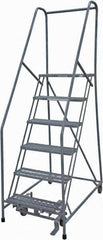 Cotterman - 90" 6 Step Rolling Warehouse Ladder - Rolling Safety Ladder, 450 Lb Capacity, 60" Platform Height, 30" Base Width x 46" Base Depth, Expanded Metal Tread - Industrial Tool & Supply