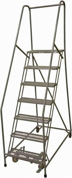Cotterman - 100" 7 Step Rolling Warehouse Ladder - Rolling Safety Ladder, 450 Lb Capacity, 70" Platform Height, 24" Base Width x 53" Base Depth, Expanded Metal Tread - Industrial Tool & Supply