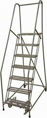 Cotterman - 100" 7 Step Rolling Warehouse Ladder - Rolling Safety Ladder, 450 Lb Capacity, 70" Platform Height, 24" Base Width x 53" Base Depth, Expanded Metal Tread - Industrial Tool & Supply