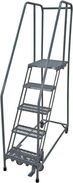 Cotterman - 80" 5 Step Rolling Warehouse Ladder - Rolling Safety Ladder, 450 Lb Capacity, 50" Platform Height, 30" Base Width x 40" Base Depth, Expanded Metal Tread - Industrial Tool & Supply