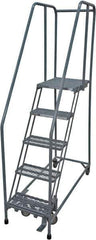 Cotterman - 80" 5 Step Rolling Warehouse Ladder - Rolling Safety Ladder, 450 Lb Capacity, 50" Platform Height, 30" Base Width x 40" Base Depth, Expanded Metal Tread - Industrial Tool & Supply