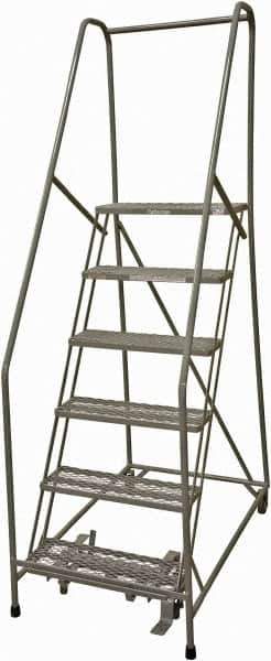 Cotterman - 90" 6 Step Rolling Warehouse Ladder - Rolling Safety Ladder, 450 Lb Capacity, 60" Platform Height, 24" Base Width x 46" Base Depth, Expanded Metal Tread - Industrial Tool & Supply