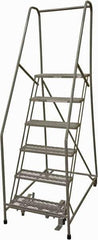 Cotterman - 90" 6 Step Rolling Warehouse Ladder - Rolling Safety Ladder, 450 Lb Capacity, 60" Platform Height, 24" Base Width x 46" Base Depth, Expanded Metal Tread - Industrial Tool & Supply