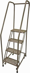 Cotterman - 70" 4 Step Rolling Warehouse Ladder - Rolling Safety Ladder, 450 Lb Capacity, 40" Platform Height, 20" Base Width x 41" Base Depth, Perforated Tread - Industrial Tool & Supply