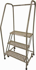 Cotterman - 60" 3 Step Rolling Warehouse Ladder - Rolling Safety Ladder, 450 Lb Capacity, 30" Platform Height, 20" Base Width x 36" Base Depth, Perforated Tread - Industrial Tool & Supply