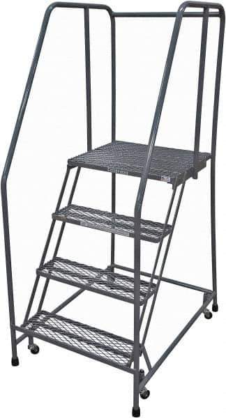 Cotterman - 70" 4 Step Rolling Warehouse Ladder - Rolling Safety Ladder, 450 Lb Capacity, 40" Platform Height, 30" Base Width x 41" Base Depth, Serrated Steel - Industrial Tool & Supply