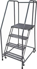 Cotterman - 70" 4 Step Rolling Warehouse Ladder - Rolling Safety Ladder, 450 Lb Capacity, 40" Platform Height, 30" Base Width x 41" Base Depth, Serrated Steel - Industrial Tool & Supply