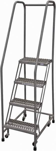 Cotterman - 70" 4 Step Rolling Warehouse Ladder - Rolling Safety Ladder, 450 Lb Capacity, 40" Platform Height, 20" Base Width x 41" Base Depth, Serrated Steel - Industrial Tool & Supply
