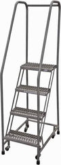 Cotterman - 70" 4 Step Rolling Warehouse Ladder - Rolling Safety Ladder, 450 Lb Capacity, 40" Platform Height, 20" Base Width x 41" Base Depth, Serrated Steel - Industrial Tool & Supply