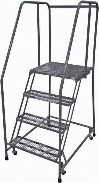 Cotterman - 70" 4 Step Rolling Warehouse Ladder - Rolling Safety Ladder, 450 Lb Capacity, 40" Platform Height, 30" Base Width x 31" Base Depth, Expanded Metal Tread - Industrial Tool & Supply