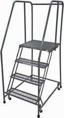 Cotterman - 70" 4 Step Rolling Warehouse Ladder - Rolling Safety Ladder, 450 Lb Capacity, 40" Platform Height, 30" Base Width x 31" Base Depth, Expanded Metal Tread - Industrial Tool & Supply