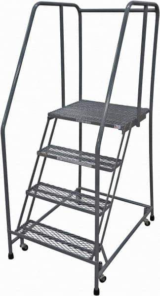Cotterman - 70" 4 Step Rolling Warehouse Ladder - Rolling Safety Ladder, 450 Lb Capacity, 40" Platform Height, 20" Base Width x 41" Base Depth, Expanded Metal Tread - Industrial Tool & Supply