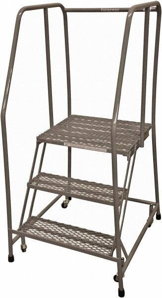 Cotterman - 60" 3 Step Rolling Warehouse Ladder - Rolling Safety Ladder, 450 Lb Capacity, 30" Platform Height, 20" Base Width x 36" Base Depth, Expanded Metal Tread - Industrial Tool & Supply