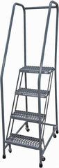 Cotterman - 70" 4 Step Rolling Warehouse Ladder - Rolling Safety Ladder, 450 Lb Capacity, 40" Platform Height, 20" Base Width x 31" Base Depth, Serrated Steel - Industrial Tool & Supply