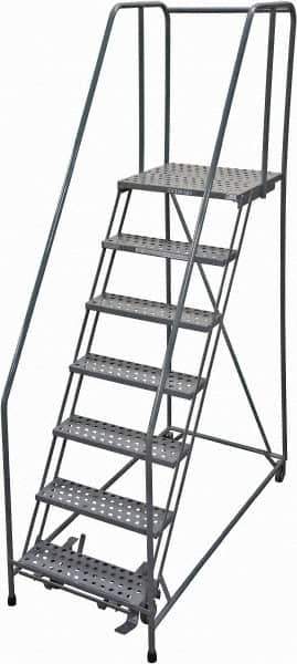 Cotterman - 100" 7 Step Rolling Warehouse Ladder - Rolling Safety Ladder, 450 Lb Capacity, 70" Platform Height, 30" Base Width x 63" Base Depth, Perforated Tread - Industrial Tool & Supply