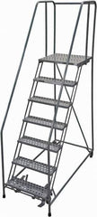 Cotterman - 100" 7 Step Rolling Warehouse Ladder - Rolling Safety Ladder, 450 Lb Capacity, 70" Platform Height, 30" Base Width x 63" Base Depth, Perforated Tread - Industrial Tool & Supply
