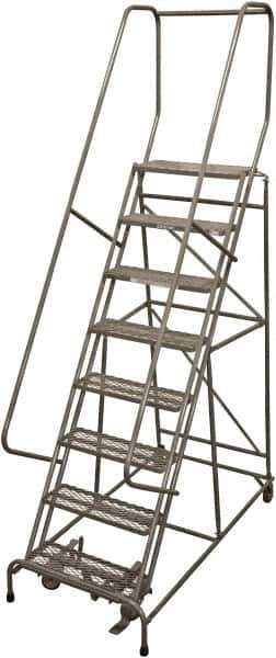 Cotterman - 110" 8 Step Rolling Warehouse Ladder - Rolling Safety Ladder, 450 Lb Capacity, 80" Platform Height, 32" Base Width x 61" Base Depth, Expanded Metal Tread - Industrial Tool & Supply