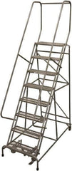 Cotterman - 110" 8 Step Rolling Warehouse Ladder - Rolling Safety Ladder, 450 Lb Capacity, 80" Platform Height, 32" Base Width x 61" Base Depth, Expanded Metal Tread - Industrial Tool & Supply