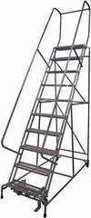 Cotterman - 130" 10 Step Rolling Warehouse Ladder - Rolling Safety Ladder, 450 Lb Capacity, 100" Platform Height, 32" Base Width x 74" Base Depth, Expanded Metal Tread - Industrial Tool & Supply