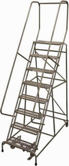 Cotterman - 110" 8 Step Rolling Warehouse Ladder - Rolling Safety Ladder, 450 Lb Capacity, 80" Platform Height, 32" Base Width x 61" Base Depth, Serrated Steel - Industrial Tool & Supply