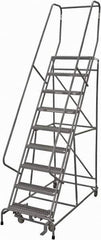 Cotterman - 120" 9 Step Rolling Warehouse Ladder - Rolling Safety Ladder, 450 Lb Capacity, 90" Platform Height, 24" Base Width x 67" Base Depth, Serrated Steel - Industrial Tool & Supply
