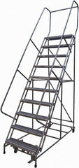 Cotterman - 130" 10 Step Rolling Warehouse Ladder - Rolling Safety Ladder, 450 Lb Capacity, 100" Platform Height, 32" Base Width x 74" Base Depth, Serrated Steel - Industrial Tool & Supply