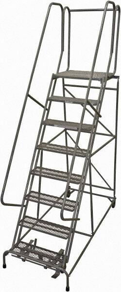 Cotterman - 110" 8 Step Rolling Warehouse Ladder - Rolling Safety Ladder, 450 Lb Capacity, 80" Platform Height, 32" Base Width x 71" Base Depth, Expanded Metal Tread - Industrial Tool & Supply