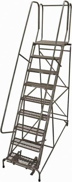 Cotterman - 120" 9 Step Rolling Warehouse Ladder - Rolling Safety Ladder, 450 Lb Capacity, 90" Platform Height, 32" Base Width x 77" Base Depth, Expanded Metal Tread - Industrial Tool & Supply
